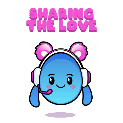 A Cartoon Character Wearing Headphones With The Words Sharing The Love Behind Him GIF