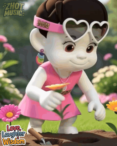 A Cartoon Character Wearing Heart Shaped Sunglasses And A Pink Headband That Says ' Tvoja ' On It GIF