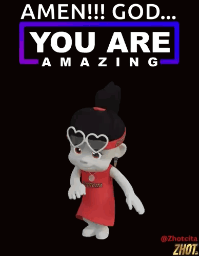 A Cartoon Character Wearing Heart Shaped Sunglasses And A Red Dress Is Waving . GIF