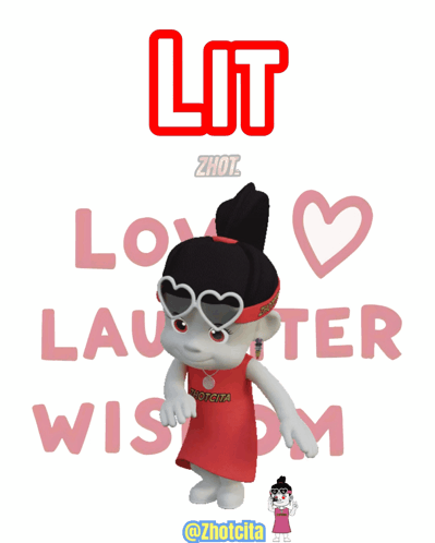 A Cartoon Character Wearing Heart Shaped Sunglasses Is Standing In Front Of A Sign That Says Love Laughter And Wisdom GIF