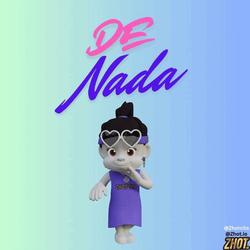 A Cartoon Character Wearing Heart Shaped Sunglasses Stands In Front Of A Sign That Says " De Nada " GIF