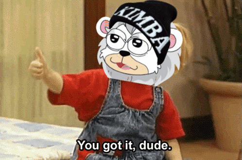 A Cartoon Character Wearing Overalls And A Kimba Beanie Giving A Thumbs Up GIF