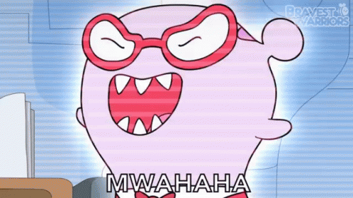 A Cartoon Character Wearing Red Glasses And A Bow Tie Says Mwahaha GIF