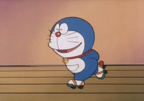 A Cartoon Character Wearing Roller Skates Is Smiling GIF