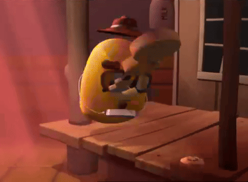 A Cartoon Character Wearing Sunglasses And A Cowboy Hat Stands On A Wooden Table GIF