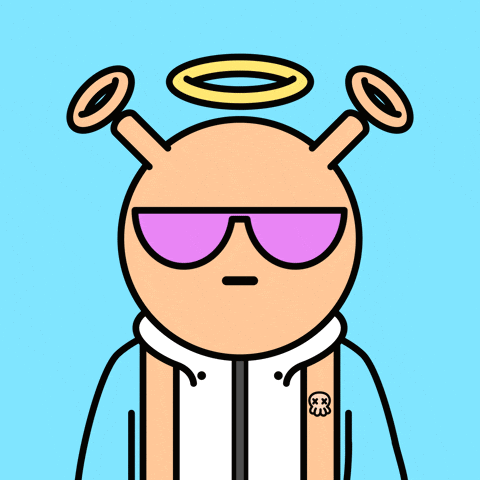A Cartoon Character Wearing Sunglasses And A Halo Covering His Eyes GIF