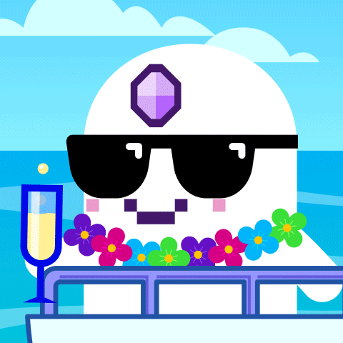 A Cartoon Character Wearing Sunglasses And A Purple Diamond On His Head GIF