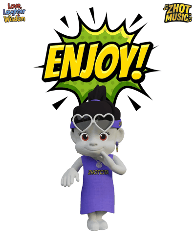 A Cartoon Character Wearing Sunglasses And A Purple Shirt That Says " Enjoy " GIF