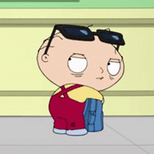 A Cartoon Character Wearing Sunglasses And Overalls Holds A Blue Briefcase GIF