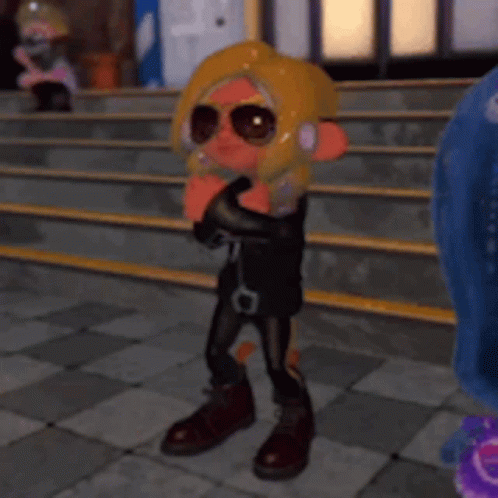 A Cartoon Character Wearing Sunglasses Is Standing On A Tiled Floor GIF