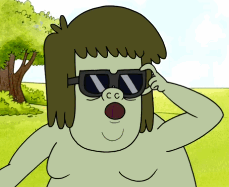 A Cartoon Character Wearing Sunglasses With The Letter Cc On His Face GIF