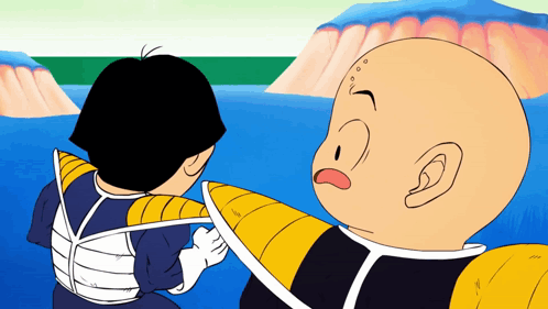 A Cartoon Character With A Bald Head Is Standing Next To A Smaller Character GIF