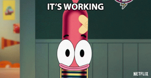 a cartoon character with a bandage on his head and the words " it 's working "