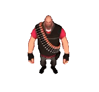 a cartoon character with a beard and a belt of bullets is standing on a white background .