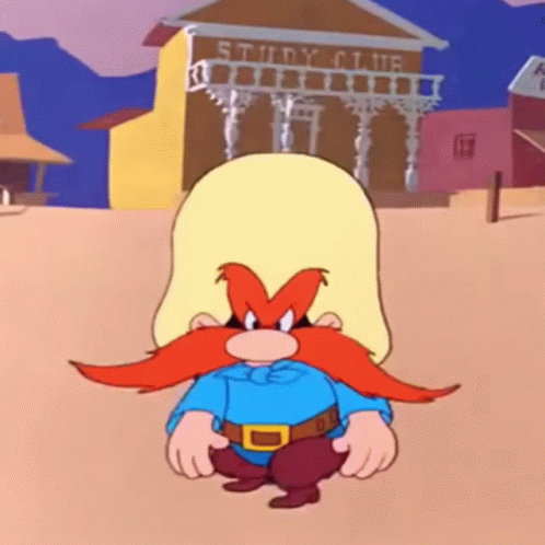 A Cartoon Character With A Beard And A Hat Is Sitting In Front Of A Building That Says Study Club . GIF