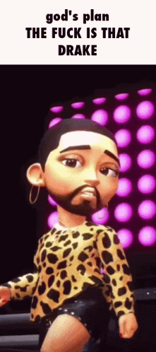 A Cartoon Character With A Beard And A Leopard Print Shirt Is Standing On A Stage . GIF