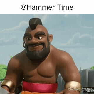 A Cartoon Character With A Beard And Mohawk Is Holding A Sword And Says Hammer Time . GIF