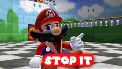 A Cartoon Character With A Beard And Mustache Pointing At A Stop It Sign GIF