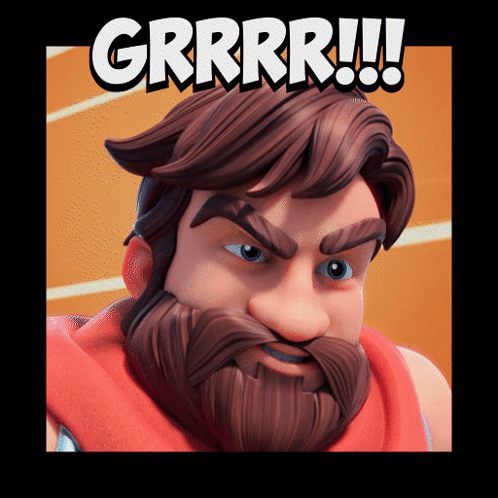 A Cartoon Character With A Beard And The Word Grrr On Top Of Him GIF