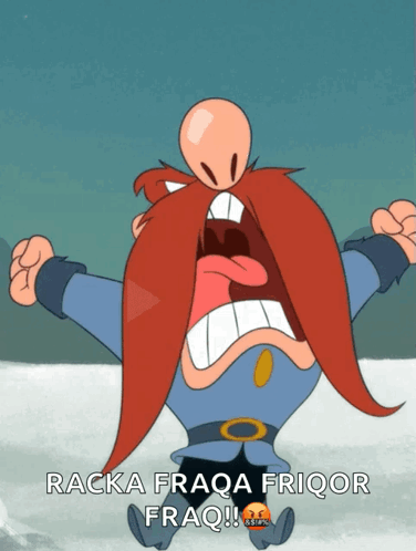 A Cartoon Character With A Beard Is Screaming With The Words Racka Fraqa Friqor Fraq GIF