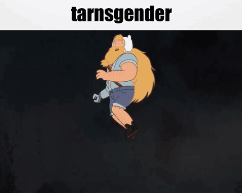 A Cartoon Character With A Beard Is Surrounded By Green Plants And Says Tarnsgender GIF