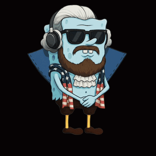 A Cartoon Character With A Beard Wearing Headphones And Sunglasses GIF