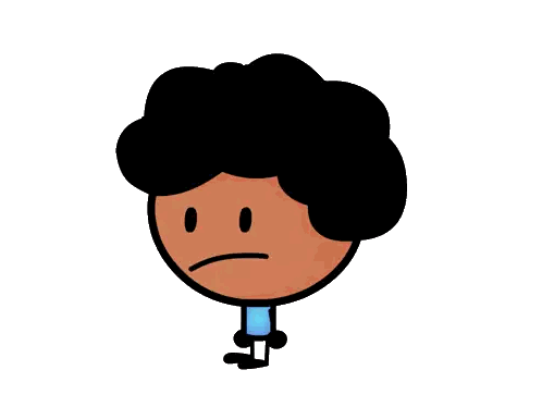 a cartoon character with a big afro and a blue shirt is smiling