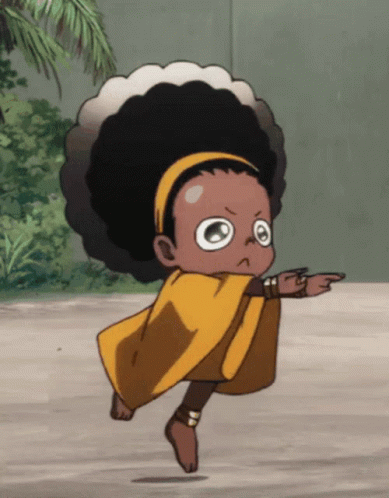 A Cartoon Character With A Big Afro And A Yellow Cape GIF