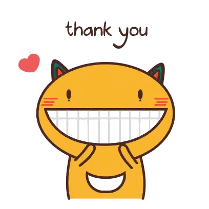 a cartoon character with a big smile and the words thank you