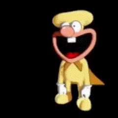 A Cartoon Character With A Big Smile On His Face Is Sitting Next To A Box GIF