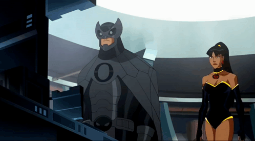 A Cartoon Character With A Black O On His Chest GIF