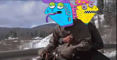 A Cartoon Character With A Blue Head And A Yellow Head With A X On It GIF