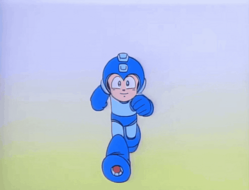 A Cartoon Character With A Blue Helmet And Blue Gloves GIF