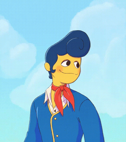 A Cartoon Character With A Blue Jacket And A Red Scarf GIF