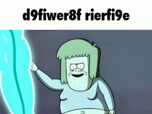 A Cartoon Character With A Blue Light Behind Him And The Words D9fiwer8f Rierfi9e GIF