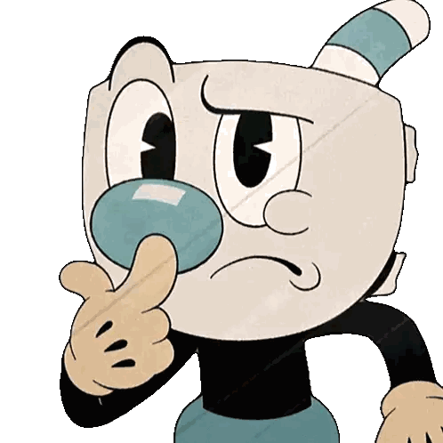 a cartoon character with a blue nose is giving a thumbs down