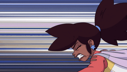 A Cartoon Character With A Blue Star On Her Ear Is Running GIF
