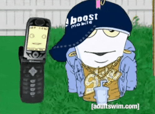 Cartoon Character With Boost Mobile Hat GIF