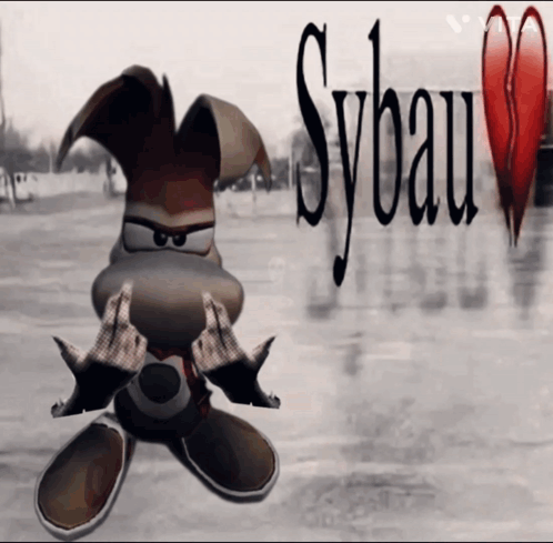 A Cartoon Character With A Broken Heart And The Word Sybau On The Bottom GIF