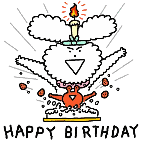 a cartoon character with a candle on top of his head and the words happy birthday