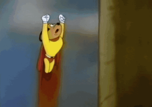 A Cartoon Character With A Cape Is Flying Through The Air GIF