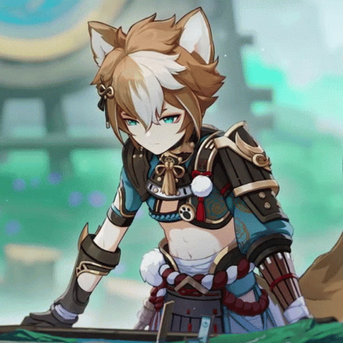 A Cartoon Character With A Cat Ear And A Sword In His Hand GIF