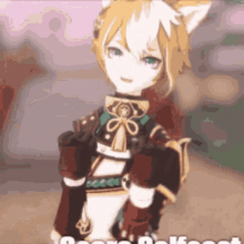 A Cartoon Character With A Cat 'S Ears And A Cat 'S Head Is Standing In A Room . GIF