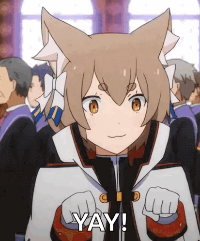 A Cartoon Character With A Cat 'S Ears Is Saying Yay ! GIF