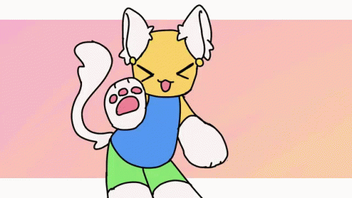 A Cartoon Character With A Cat 'S Tail And Ears Is Standing On A Pink Background . GIF
