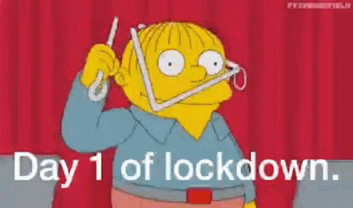 A Cartoon Character With A Chain Around His Neck And The Words Day 1 Of Lockdown Below Him . GIF