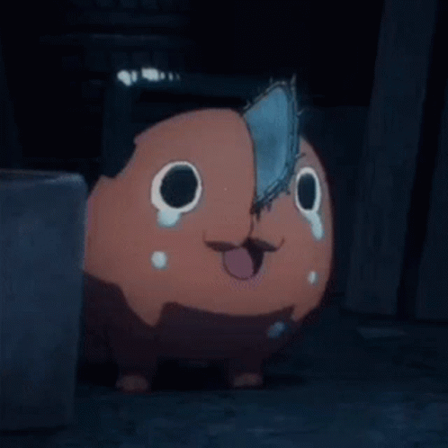 A Cartoon Character With A Chainsaw On Its Head And A Crying Face GIF