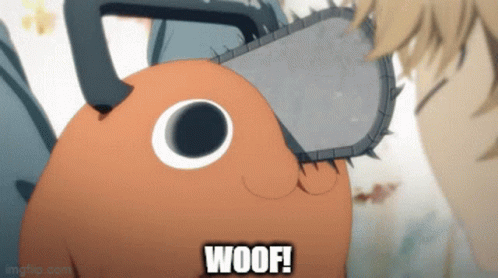 A Cartoon Character With A Chainsaw On Its Head Says Woof .. GIF