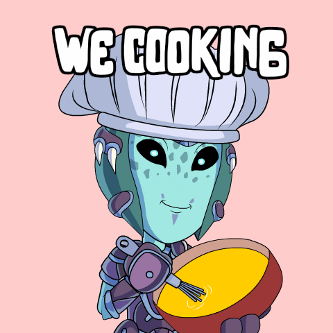 A Cartoon Character With A Chef 'S Hat And The Words " We Cooking " GIF