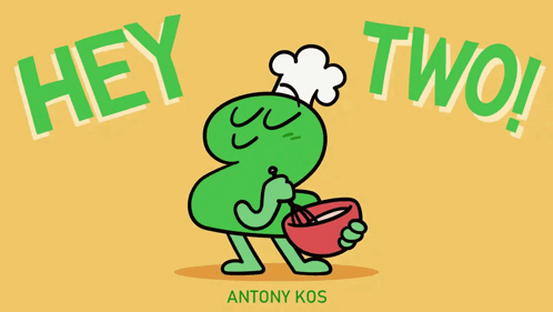 A Cartoon Character With A Chef 'S Hat Is Holding A Bowl Of Soup And Says Hey Two GIF